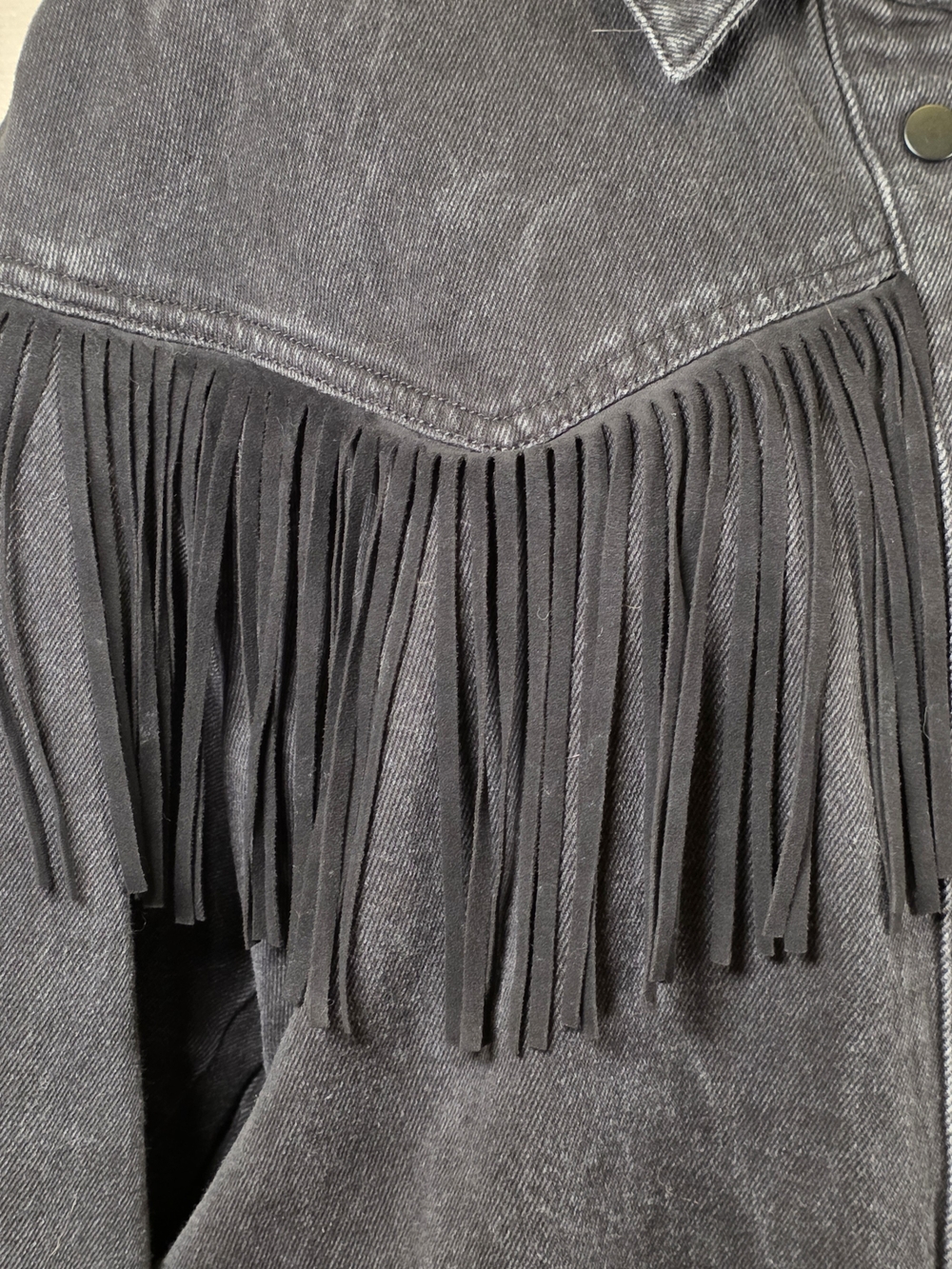 Zara Western Fringe Denim Jacket Medium Black Cowboycore Shacket - Picture 2 of 11